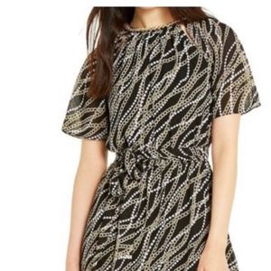 MK Chiffon Printed Chain Detail Dress Black/Gold